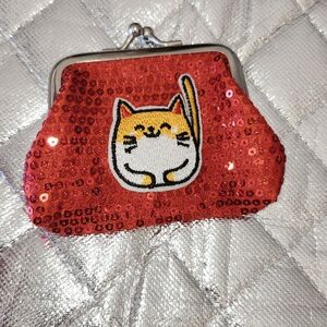 Hand Crafted Red Sequin Cat Kiss Lock Coin Purse